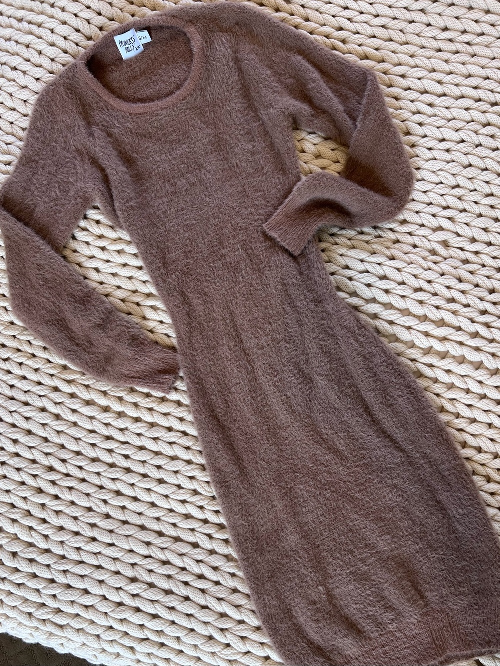 Princess Polly xx Brown Fuzzy Knit Backless
Long Sleeve Midi Dress